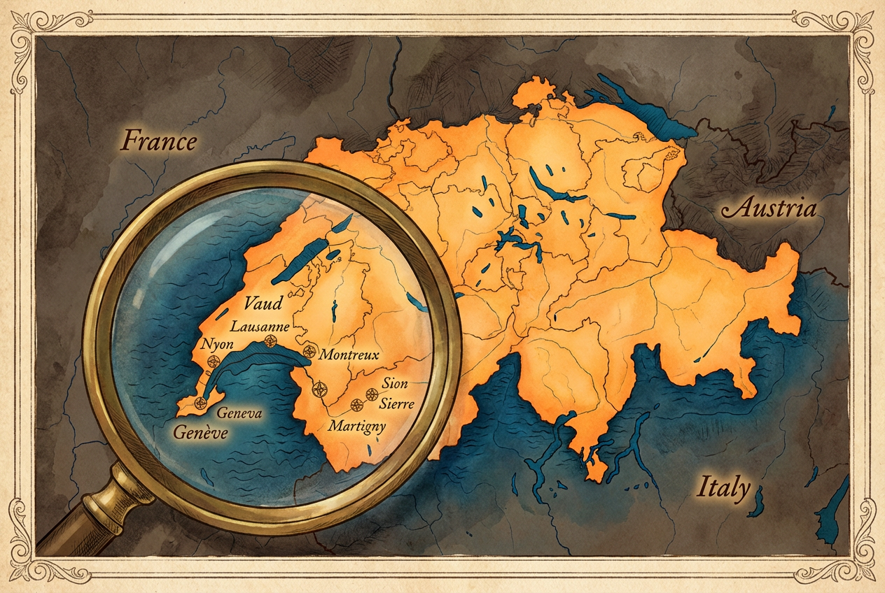 Carte des cantons de Genève, Valais et Vaud